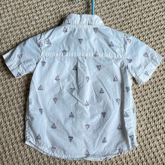 Carters Sailboat Nautical Print Shirt White Cotton Short Sleeve Button Up 9M - Picture 2 of 5